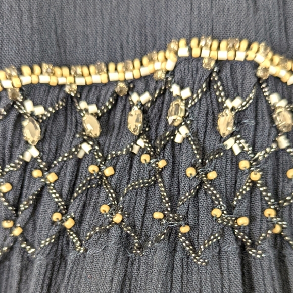 Anthropologie Floreat Beulah Beaded Tunic Button Down Top Blouse S Navy Blue - Picture 4 of 11